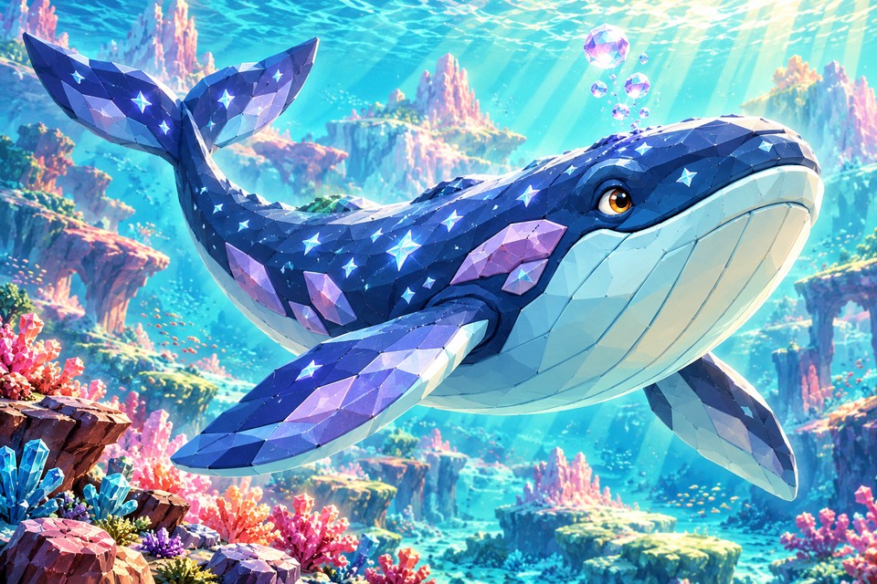 Cosmic Ocean Whale in an illustrated alien habitat from the Intergalactic Zoo game