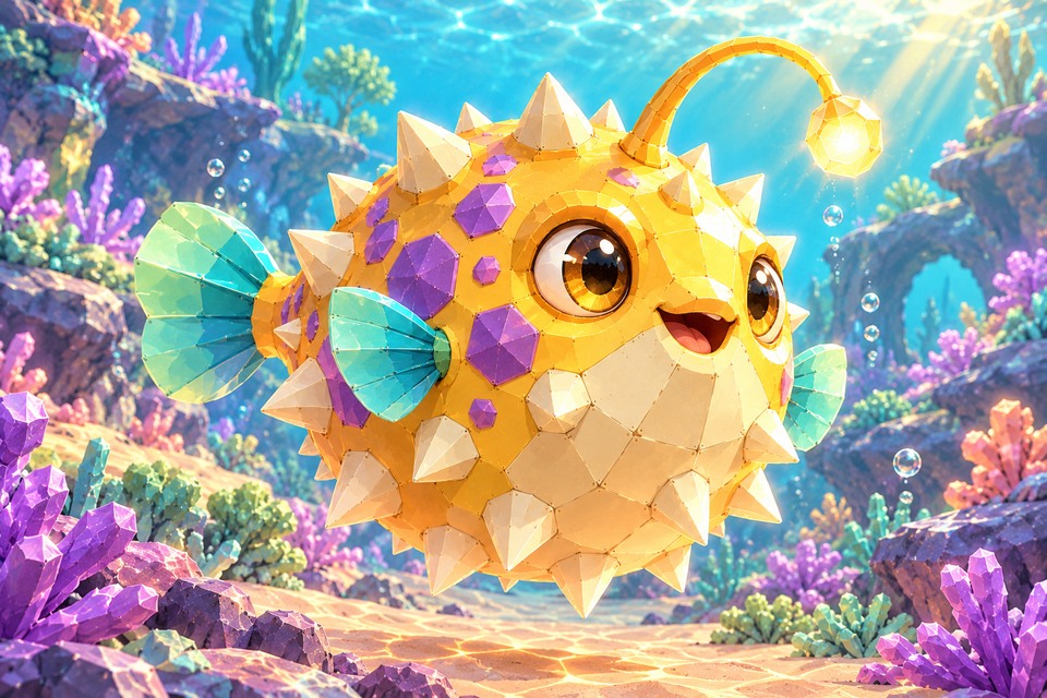 Orbital Puffer in an illustrated alien habitat from the Intergalactic Zoo game