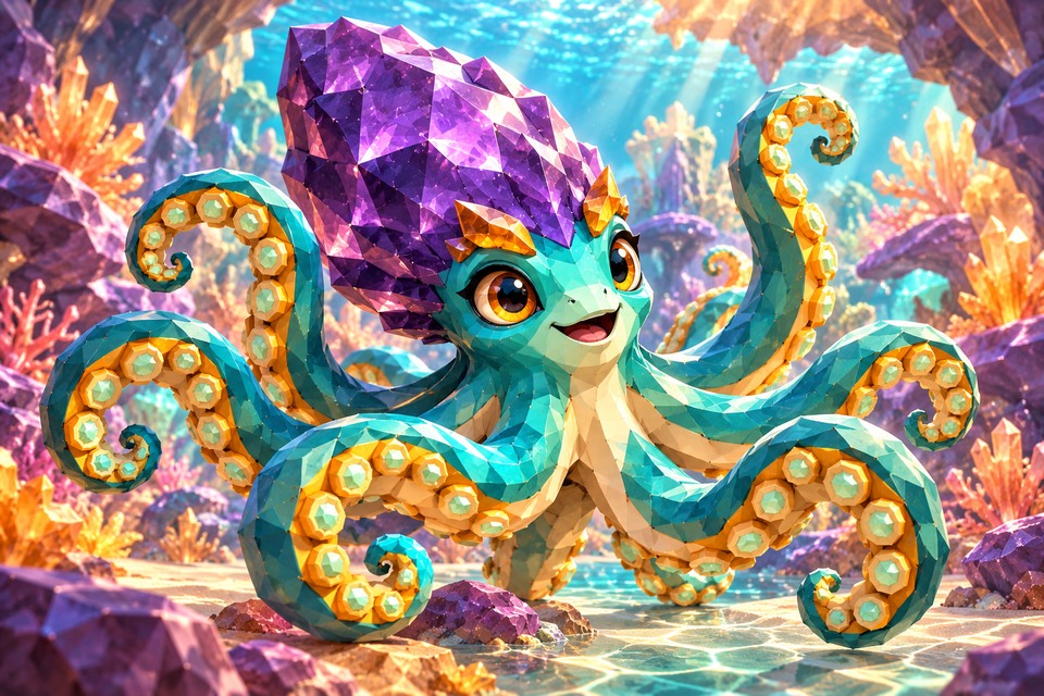 Prism Octopus in an illustrated alien habitat from the Intergalactic Zoo game