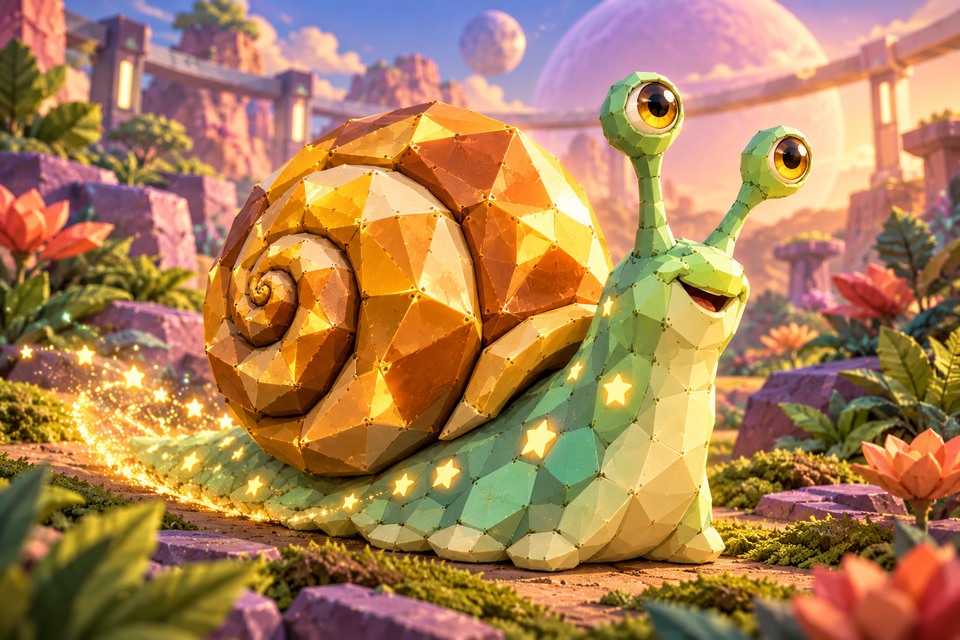 Comet Snail in an illustrated alien habitat from the Intergalactic Zoo game