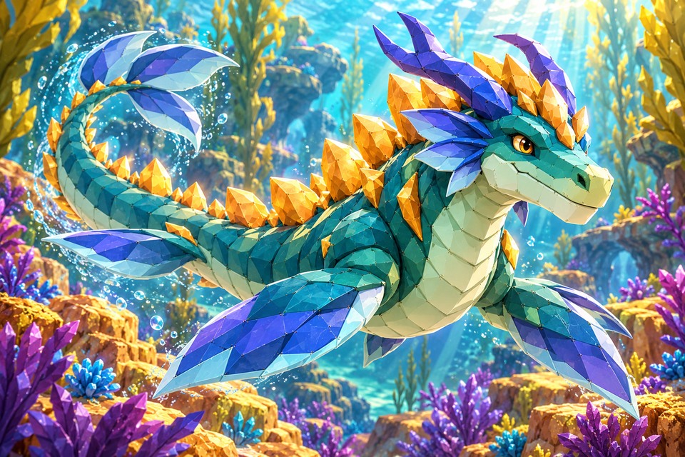 Tidal Dragon in an illustrated alien habitat from the Intergalactic Zoo game