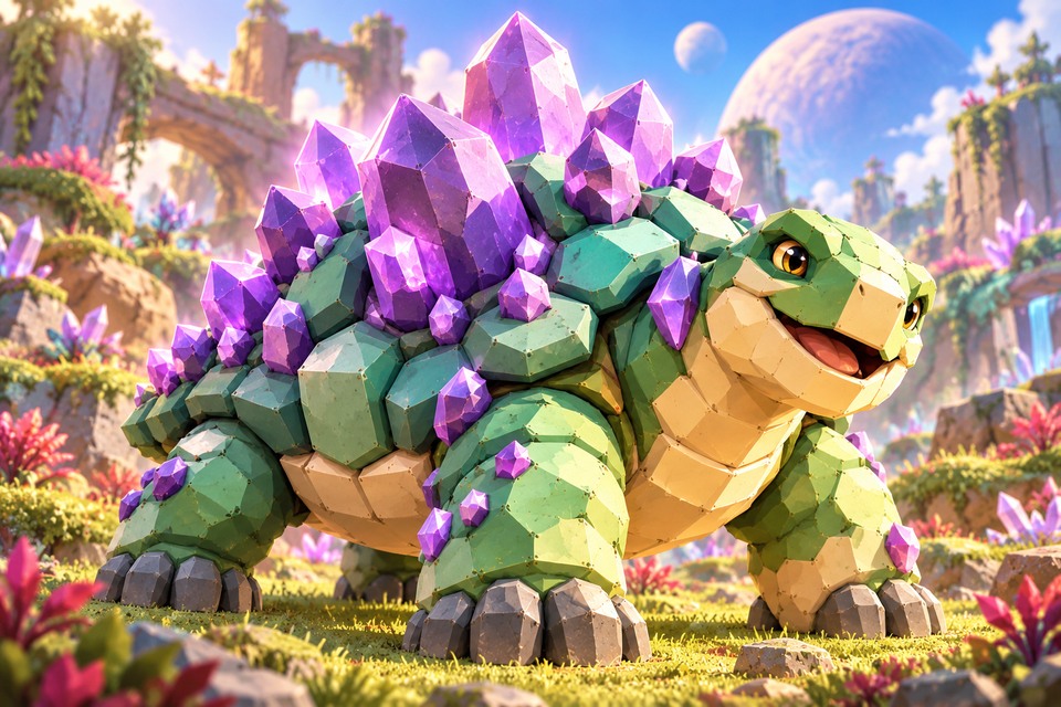 Crystal Tortoise in an illustrated alien habitat from the Intergalactic Zoo game