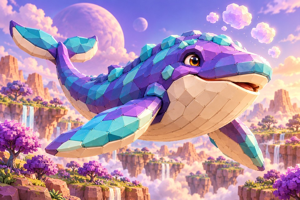 Nebula Whale in an illustrated alien habitat from the Intergalactic Zoo game
